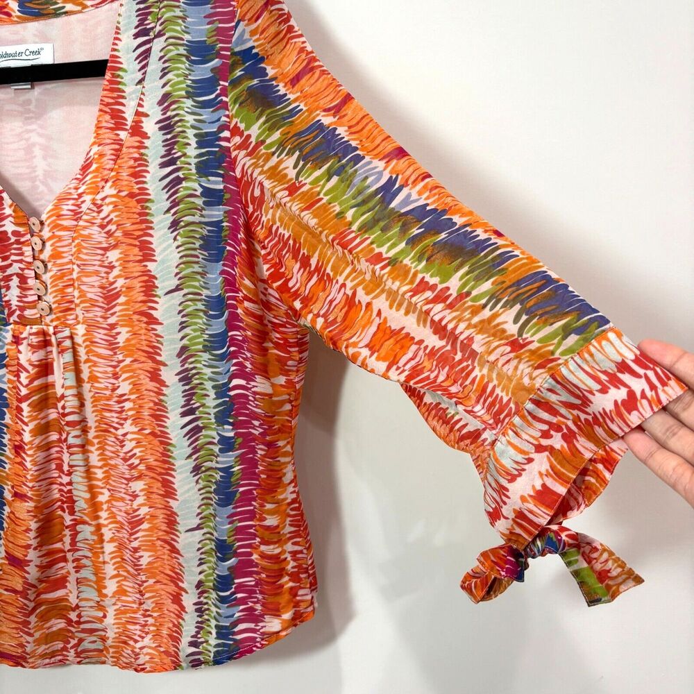 Coldwater Creek Silk Blouse Orange Rainbow Top Pm… - image 4